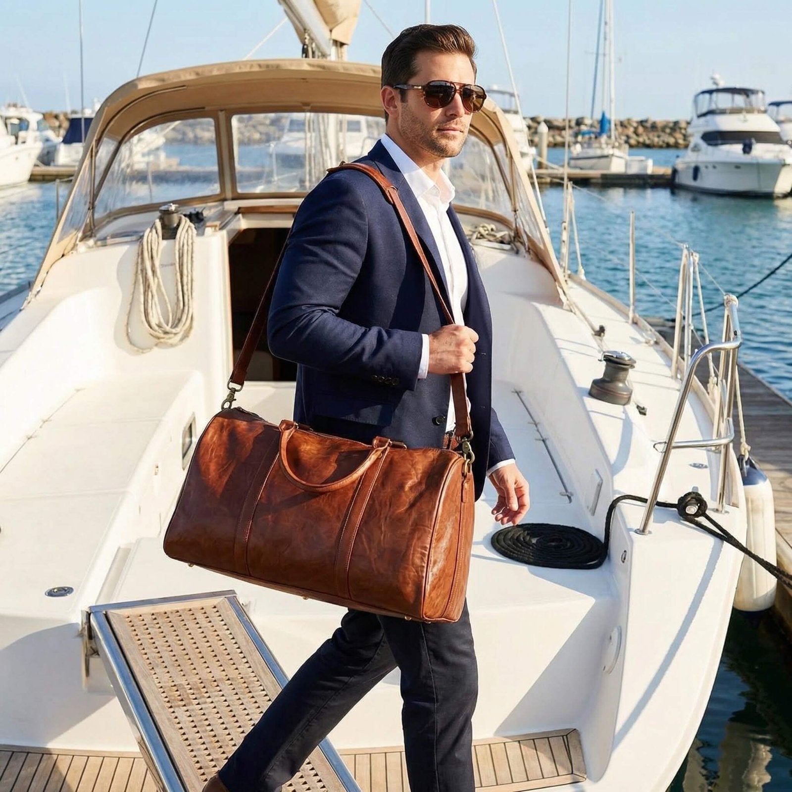 Theodore Mens Duffle Bag, Large Weekend Bag with Suitcase Strap Brown