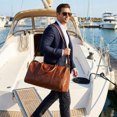Theodore Mens Duffle Bag, Large Weekend Bag with Suitcase Strap Brown
