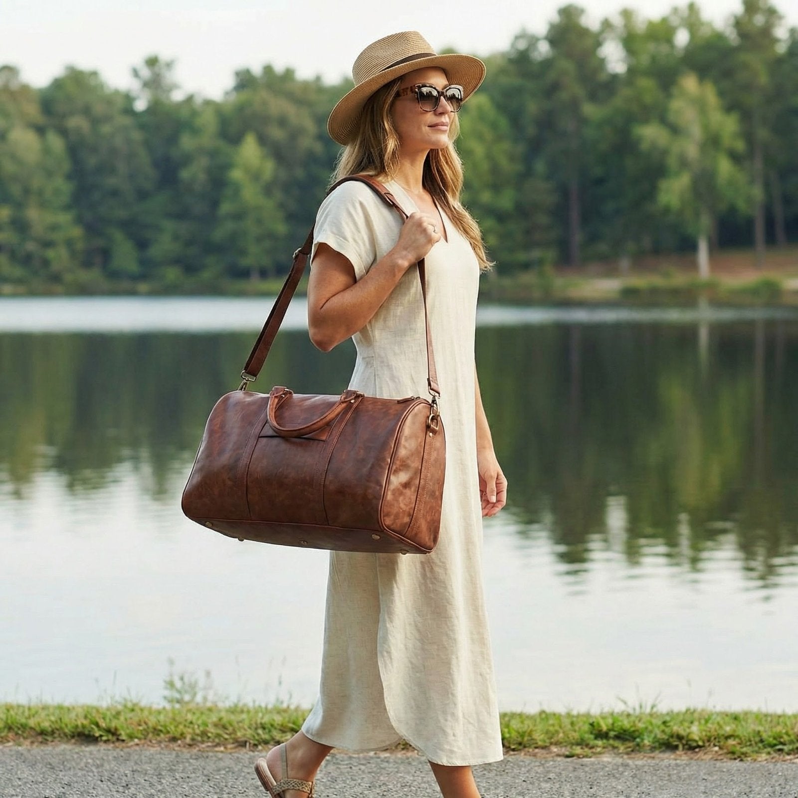 Theodore Mens Duffle Bag, Large Weekend Bag with Suitcase Strap Brown