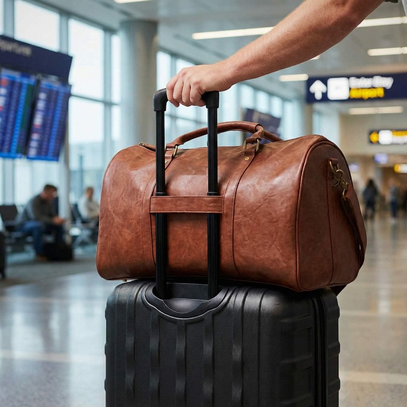 Theodore Mens Duffle Bag, Large Weekend Bag with Suitcase Strap Brown