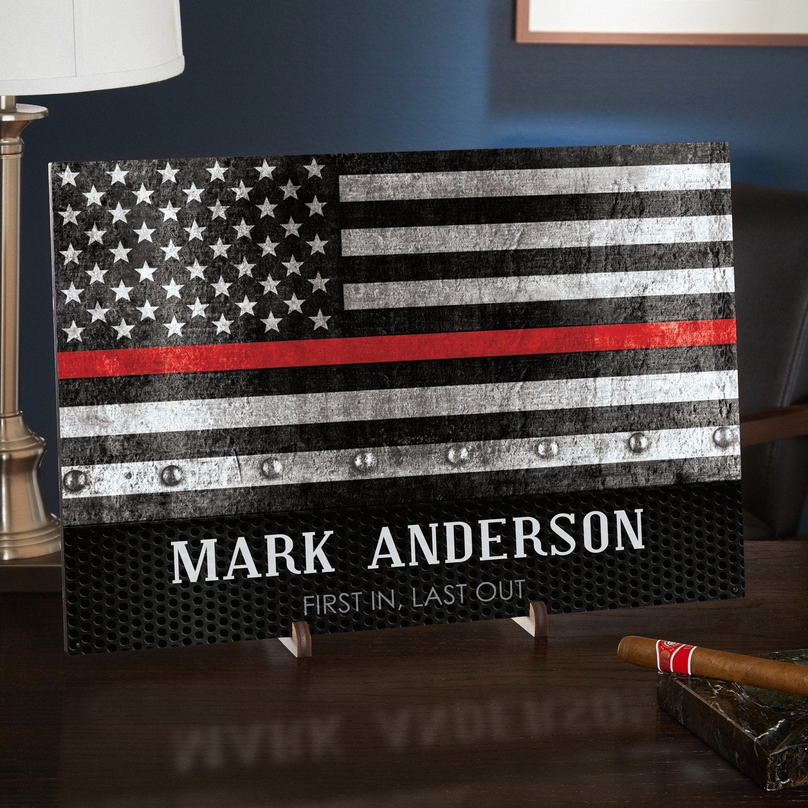 Thin Red Line Personalized Sign - Firefighter Gift