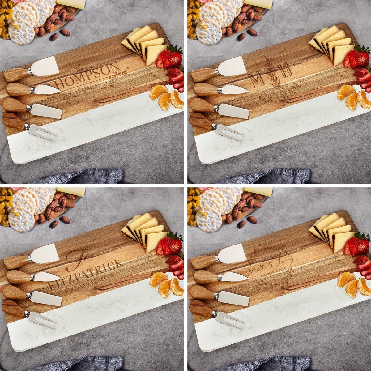 Trieste Engraved Charcuterie Board Set with Cheese Knife Set