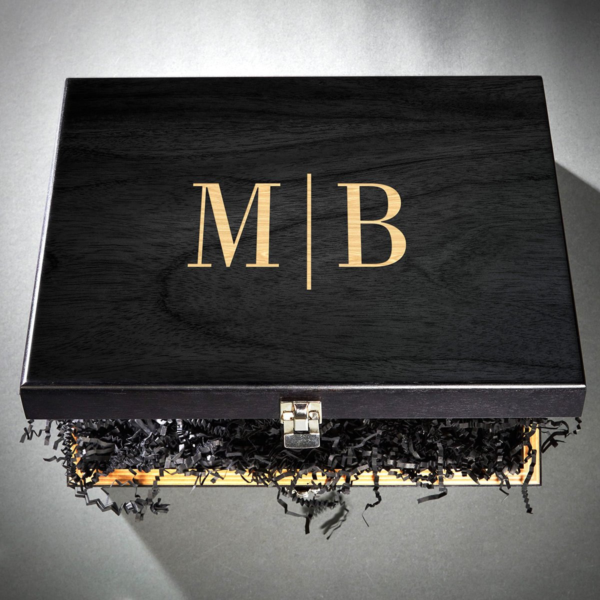 Twist Custom Bourbon Decanter Set with Snacks - Black Ebony Box 11pc