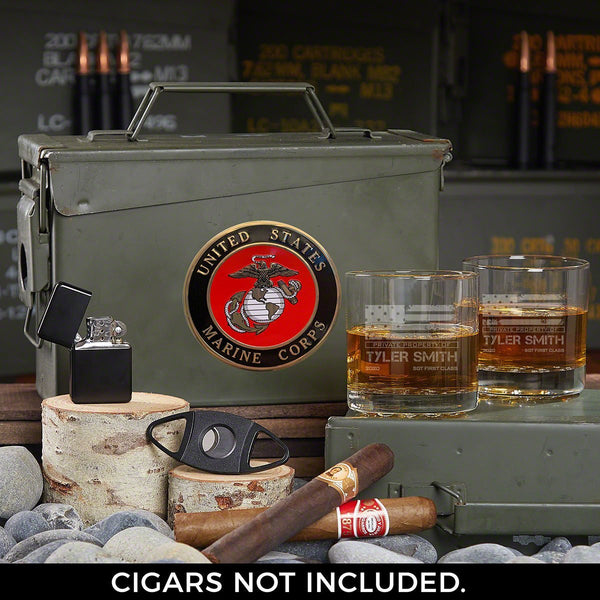 US Marine Corps Custom Whiskey & Cigar Ammo Can Gift Set