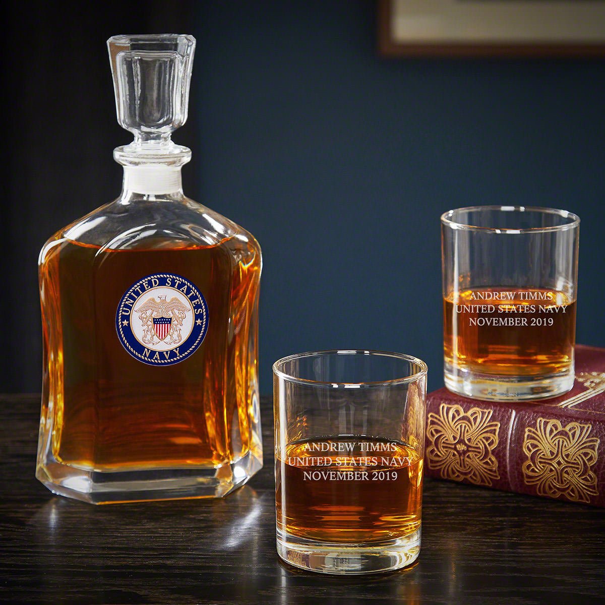 US Navy Personalized Argos Decanter and Eastham Glasses - Gift for Navy