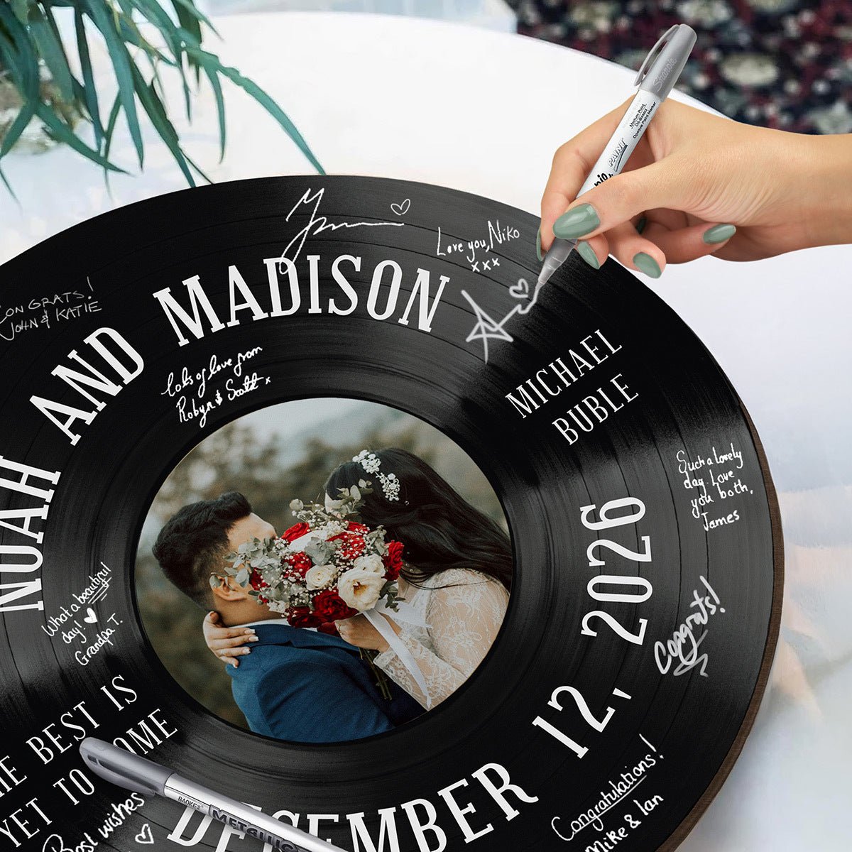 Wall Art Welcome Sign for Weddings - Custom Wooden Record Guest Book Alternative