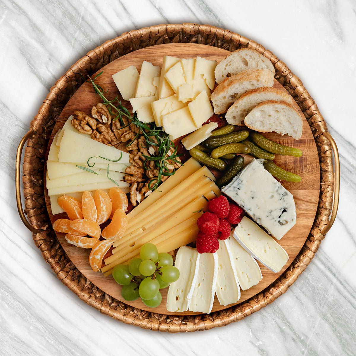 Water Hyacinth Personalized Serving Tray with Gold Metal Handles