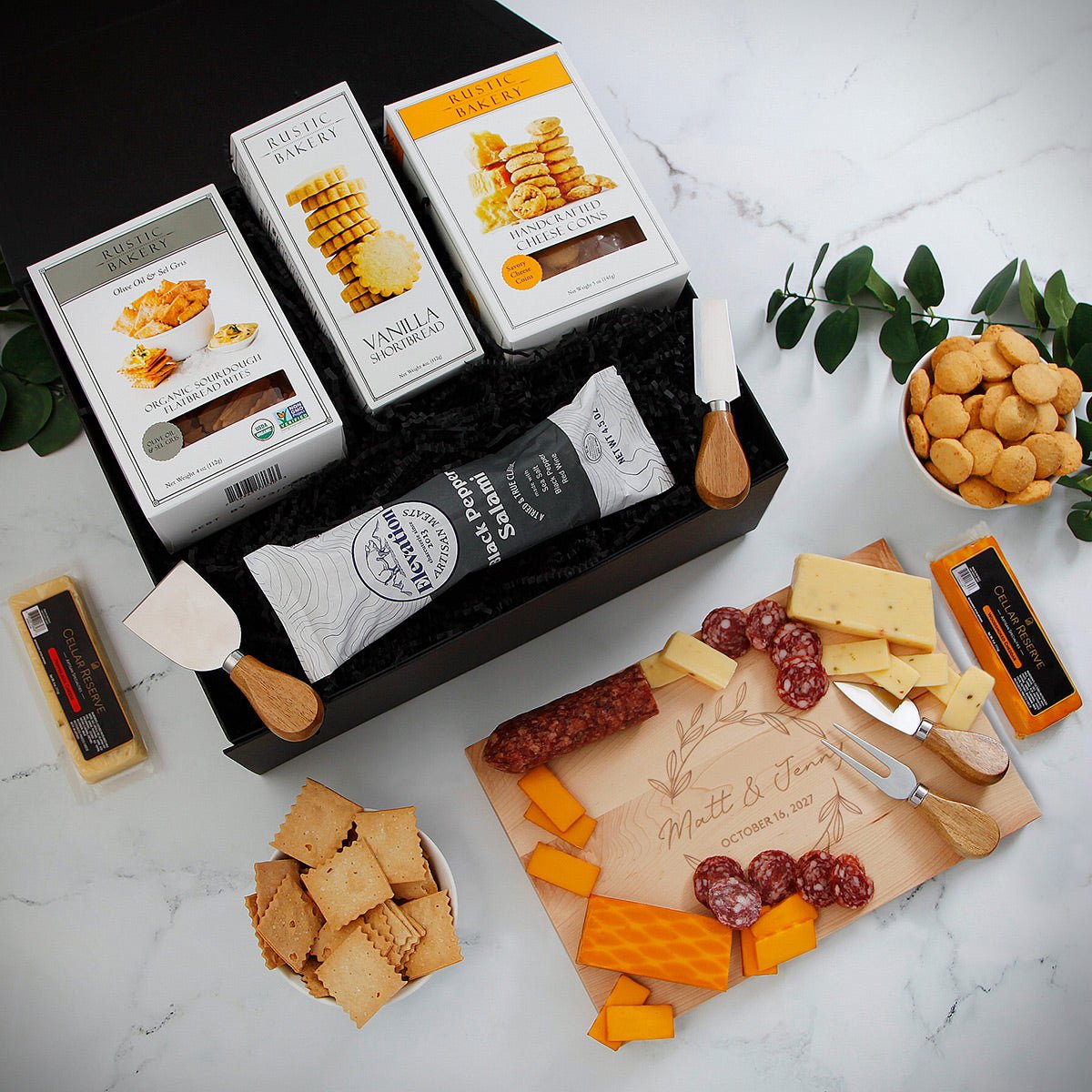 Welcome Home Charcuterie Gift Basket with Custom Charcuterie Board