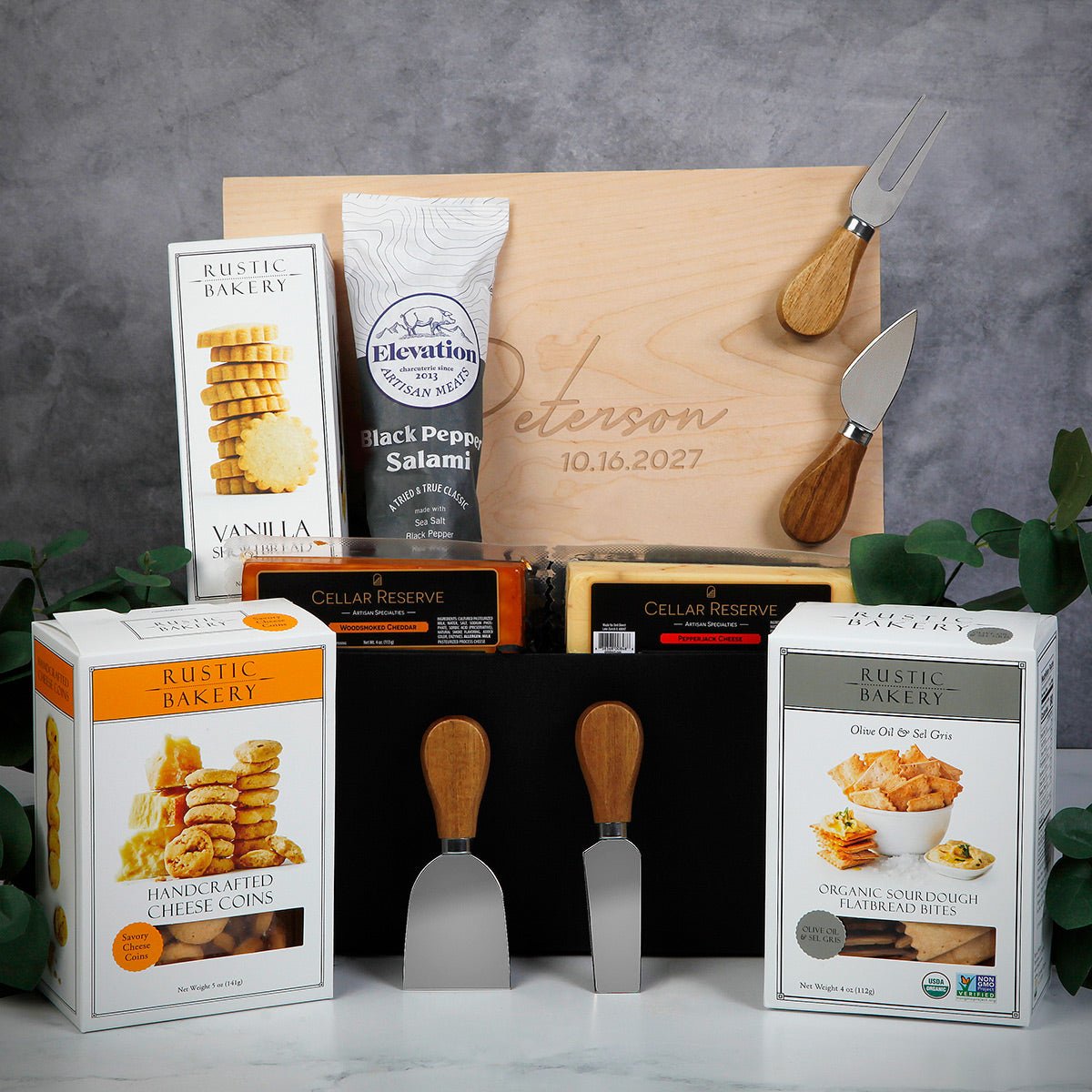 Welcome Home Charcuterie Gift Basket with Custom Charcuterie Board