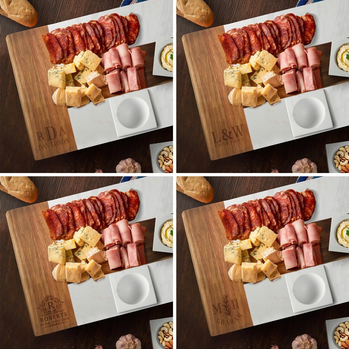 Winslow Appetizer Charcuterie Board with Condiment Bowls, White