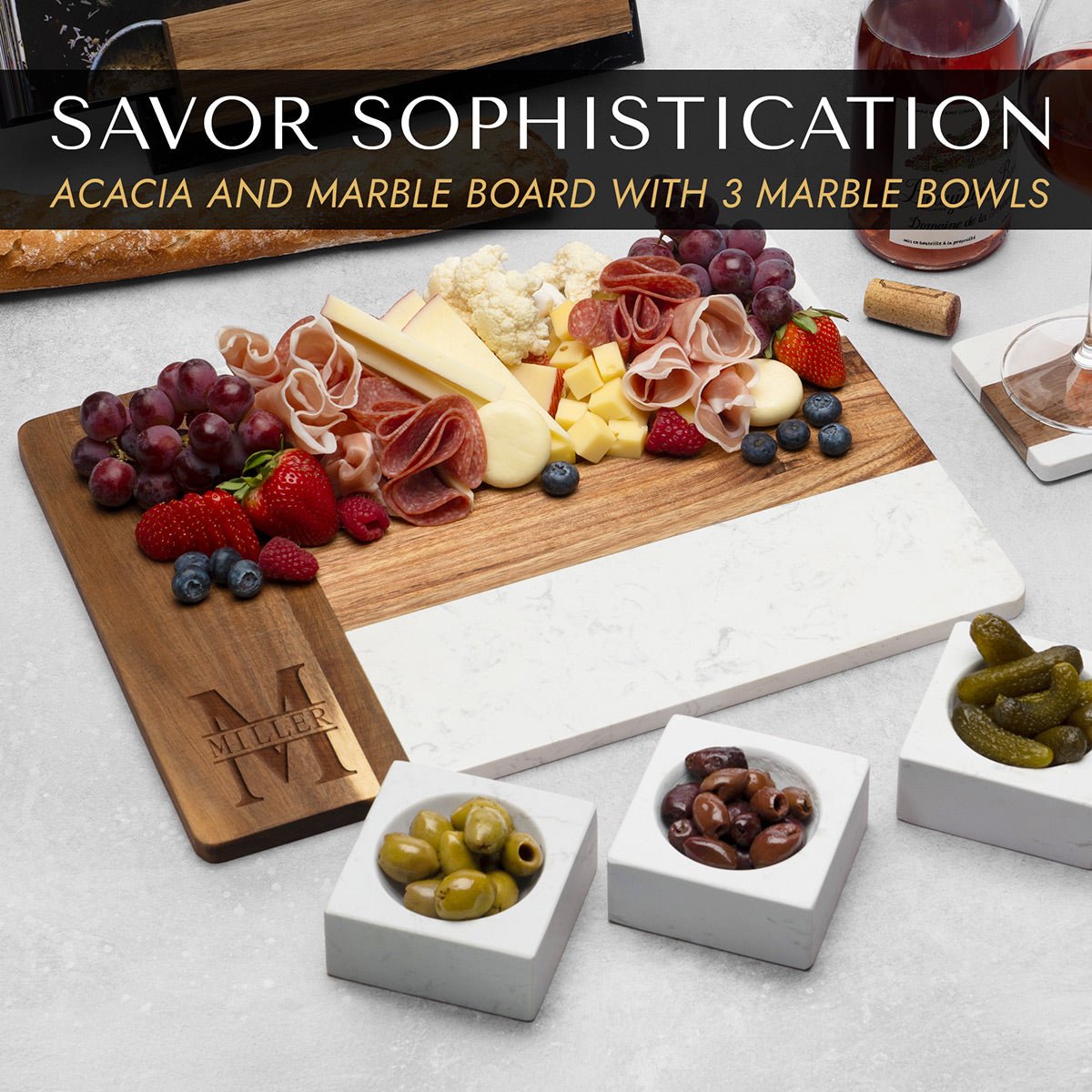 Winslow Appetizer Charcuterie Board with Condiment Bowls, White