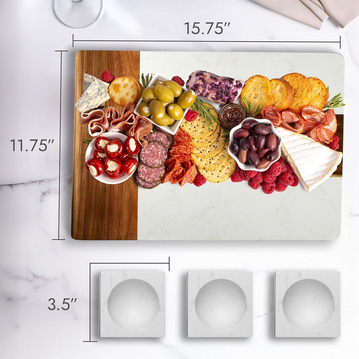Winslow Appetizer Charcuterie Board with Condiment Bowls, White
