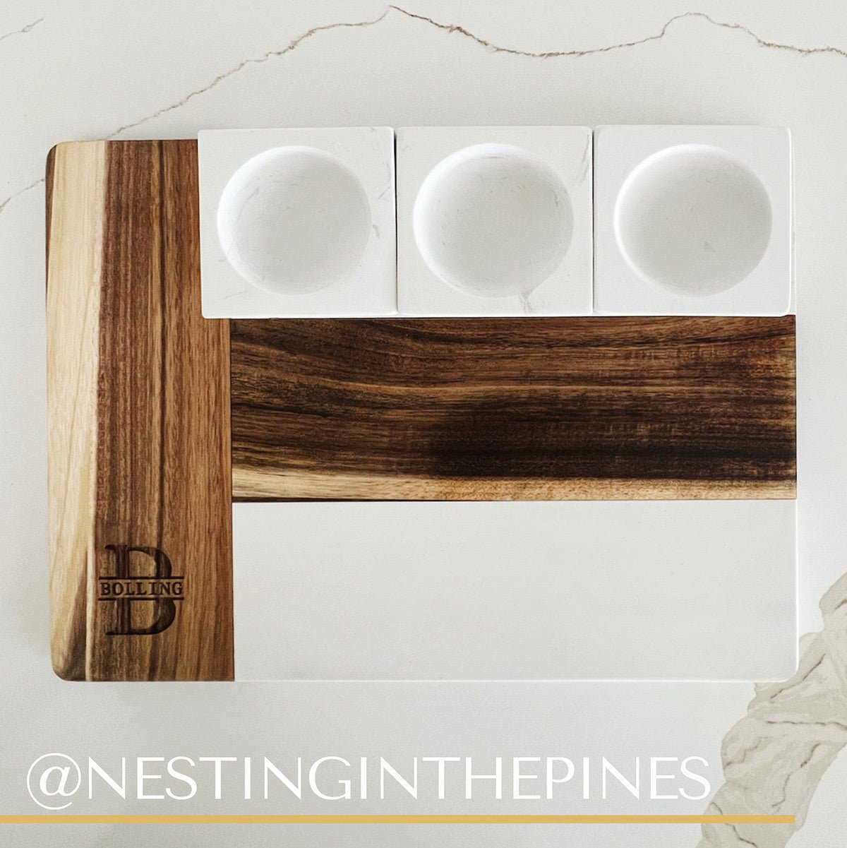 Winslow Appetizer Charcuterie Board with Condiment Bowls, White