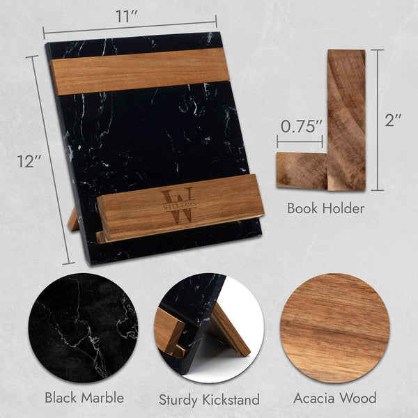 Winslow Custom Cookbook Stand - Black Marble & Wood