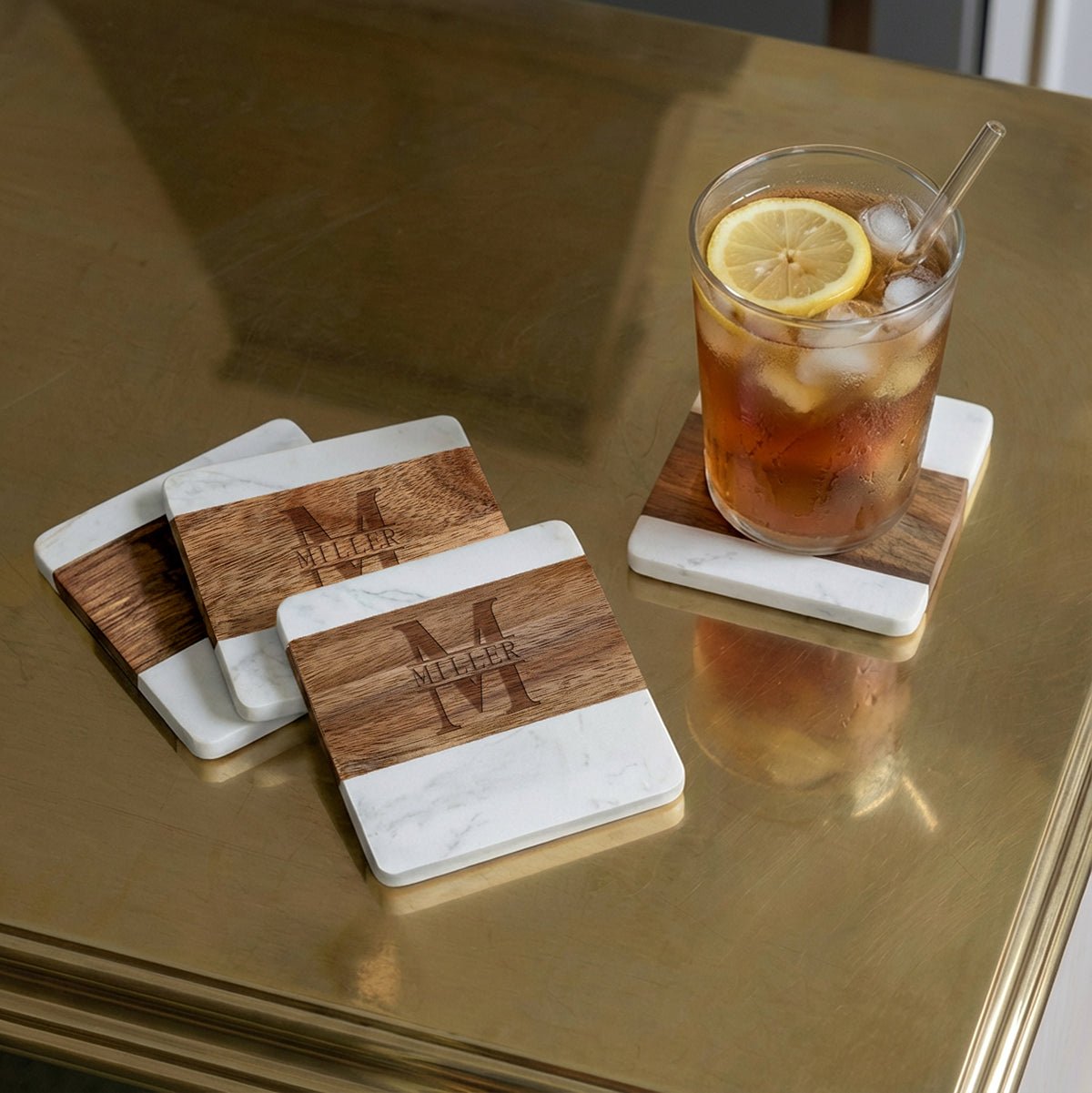 Winslow Custom Marble Coaster Set of 4, White