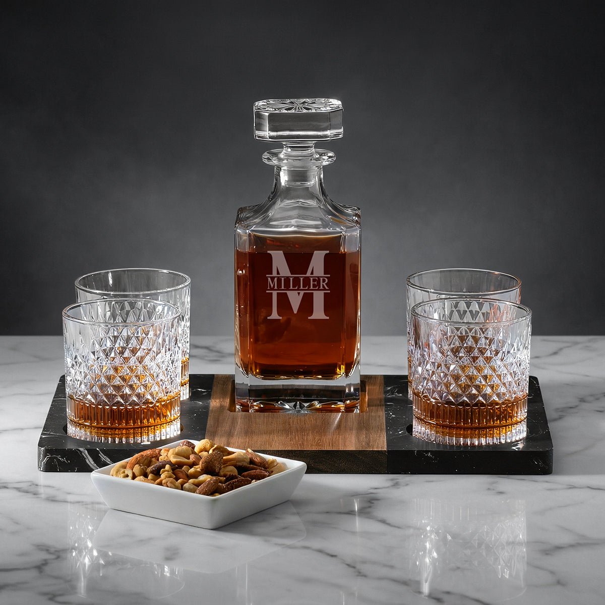 Winslow Whiskey Gift Set - Marble Tray w/ Carson Decanter & Truman Glasses