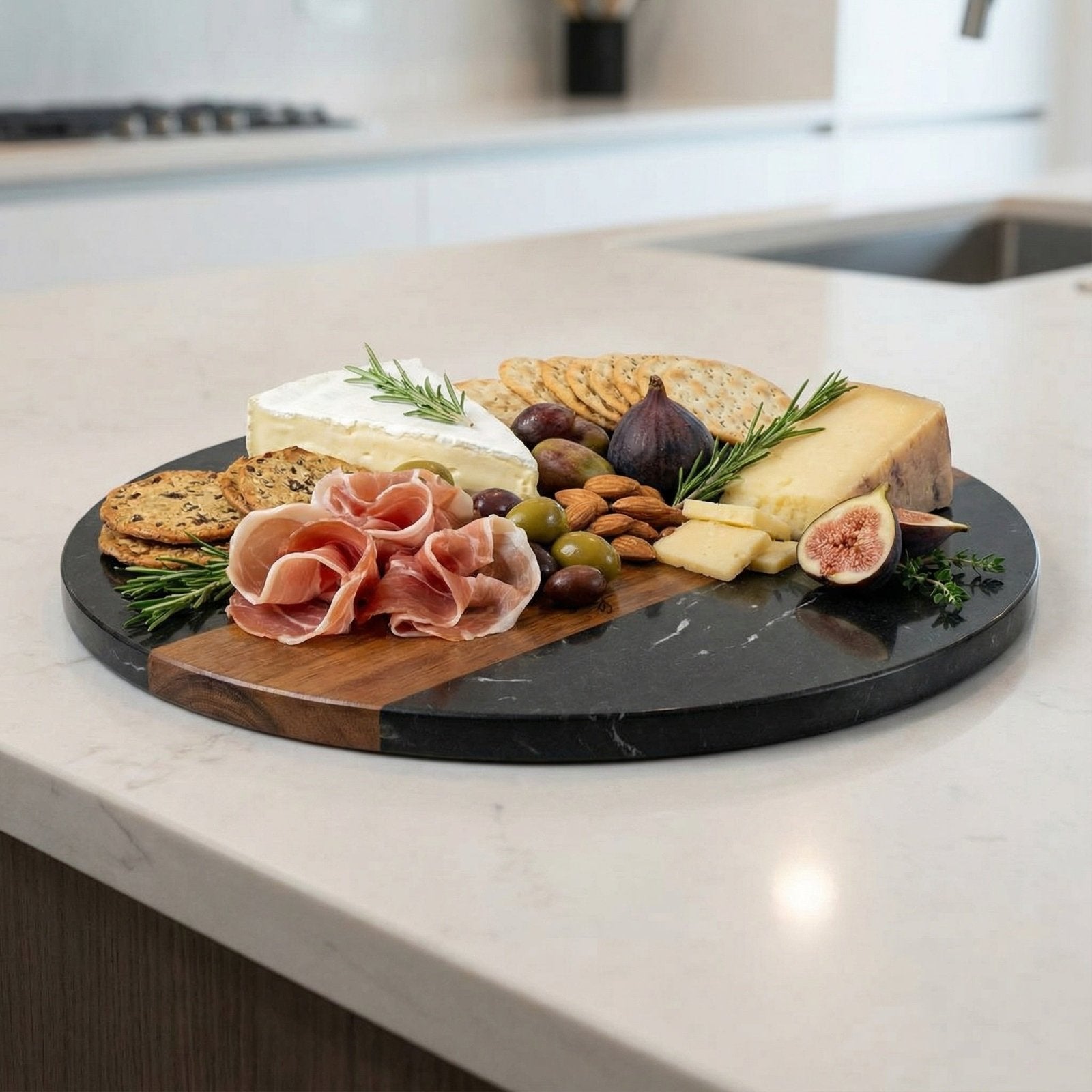 Winslow Wood and Marble Personalized Charcuterie Board, Black 12 inch