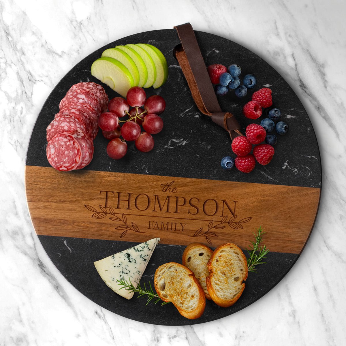 Winslow Wood and Marble Personalized Charcuterie Board, Black