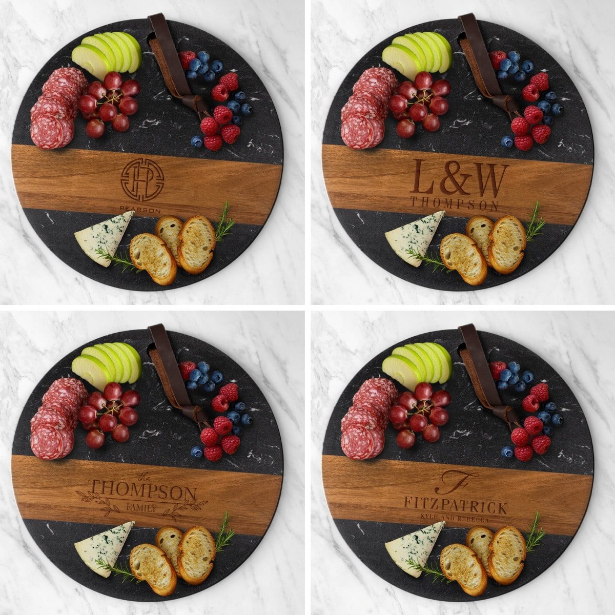 Winslow Wood and Marble Personalized Charcuterie Board, Black
