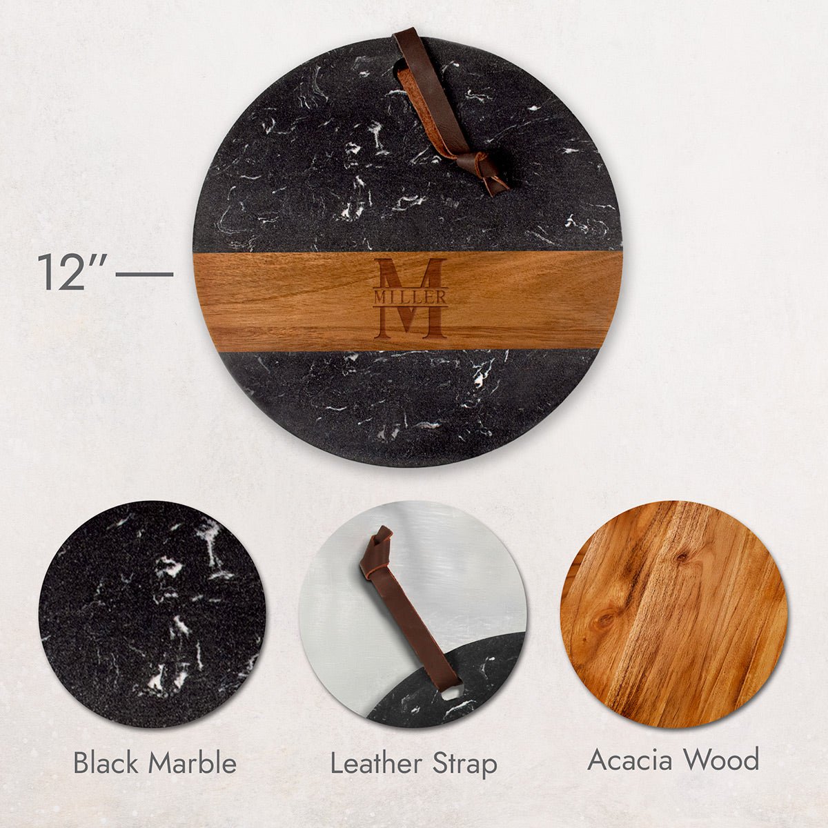 Winslow Wood and Marble Personalized Charcuterie Board, Black