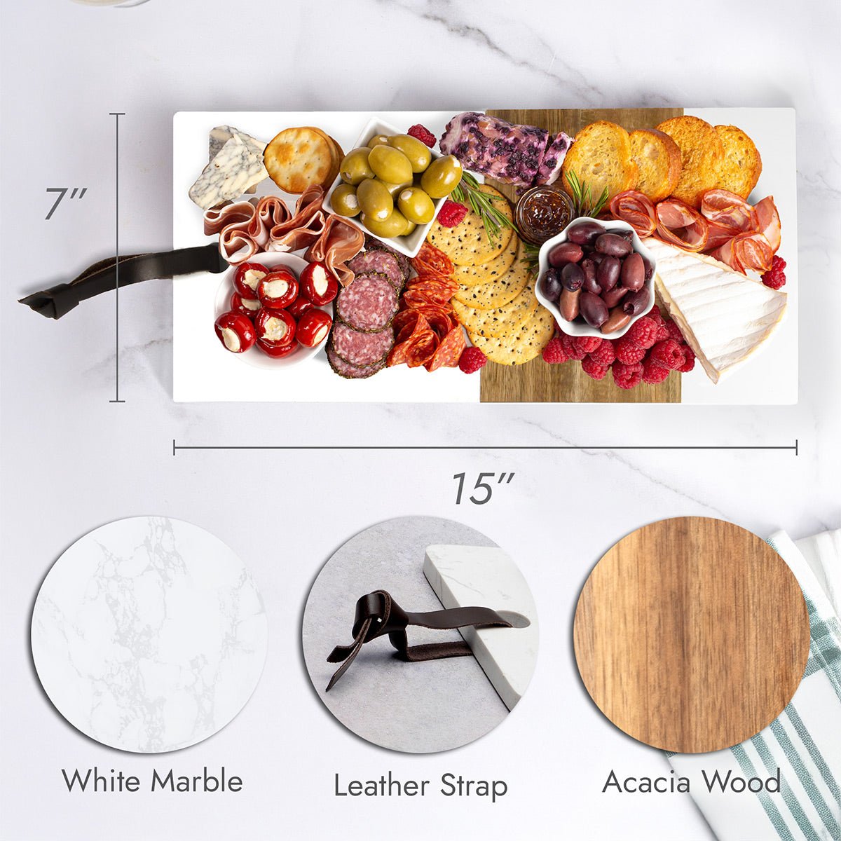 Winslow Wood and Marble Personalized Cheese Board, White
