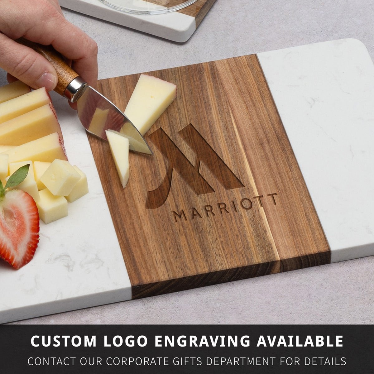 Winslow Wood and Marble Personalized Cheese Board, White