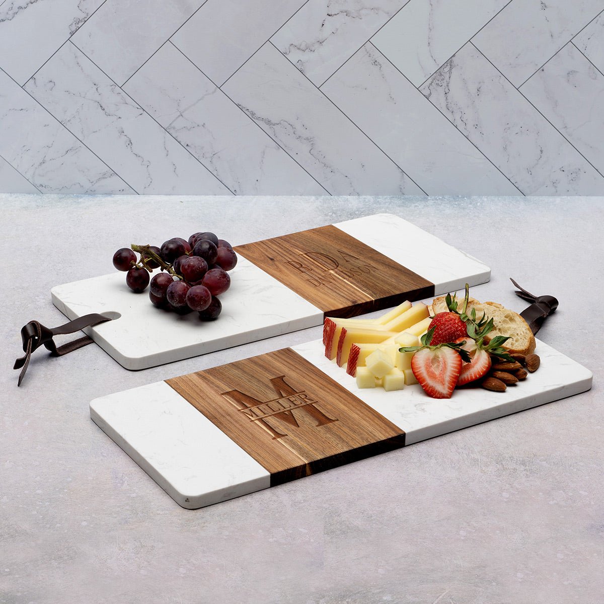 Winslow Wood and Marble Personalized Cheese Board, White