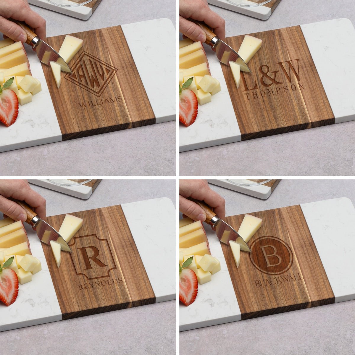 Winslow Wood and Marble Personalized Cheese Board, White