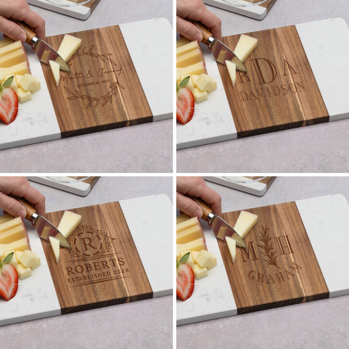 Winslow Wood and Marble Personalized Cheese Board, White