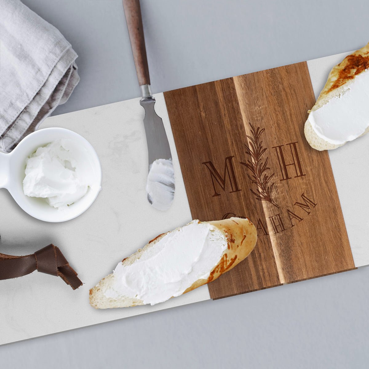 Winslow Wood and Marble Personalized Cheese Board, White