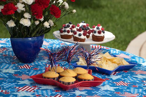 Cornbread and muffins on 4th of July in patriotic theme