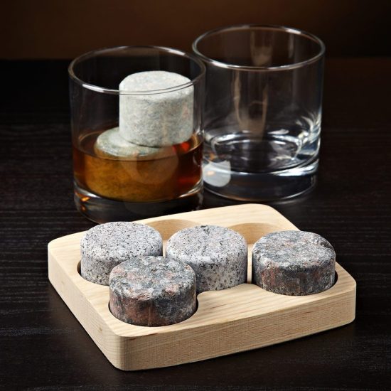 PEMOTech 9PCS Granite Whiskey Rock for Keeping Whiskey Chilling Stone with Wooden Gift Box & Velvet Pouch Whiskey Stones No Dilution Whiskey Chilling Rock Wine and other Beverages Cool Longer 