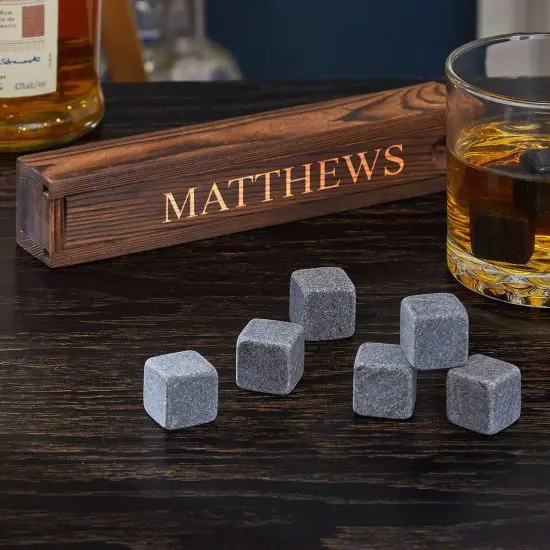 Scotch Whiskey Rocks in an Engraved Box