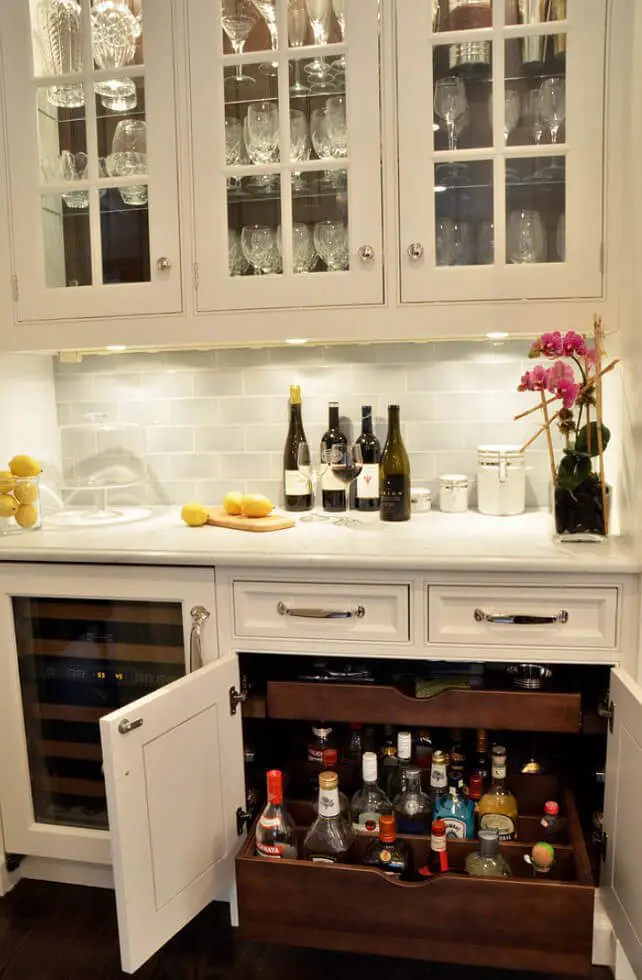 The booze comes to you! Great idea for kitchen bars.