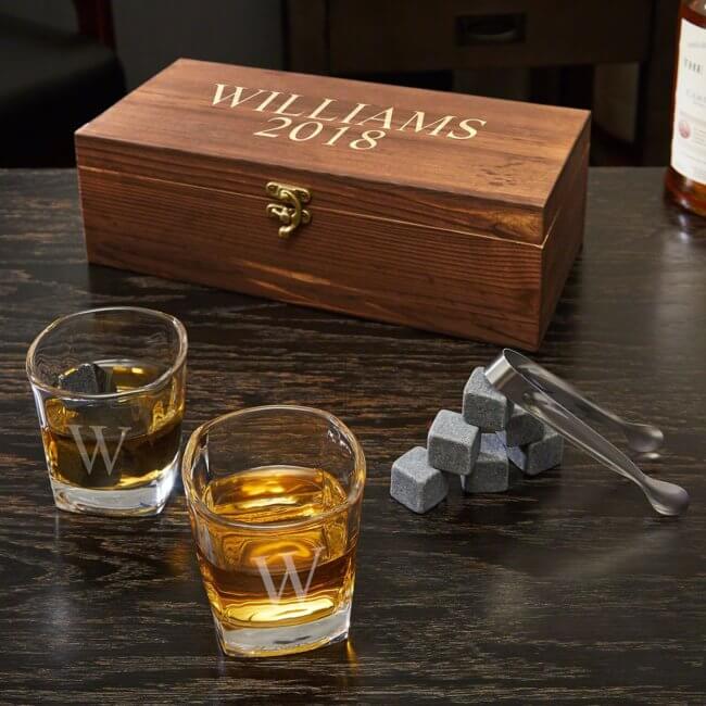 Wood Boxed Whiskey Stones And Shot Glass Set A Cool End Groomsmen Gift