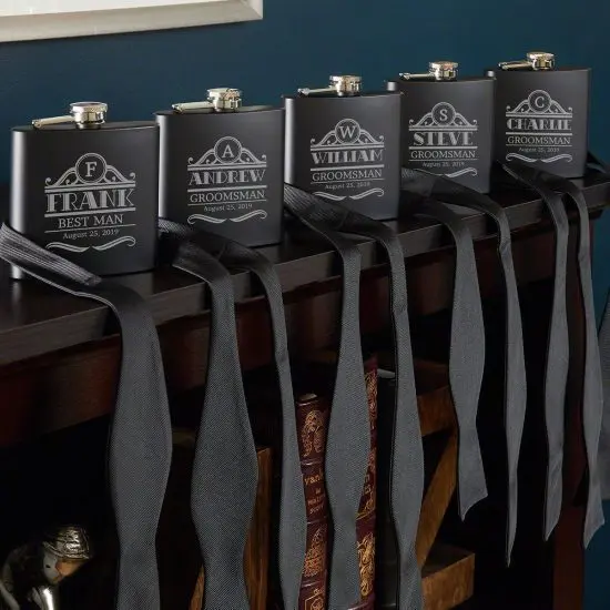The Best Groomsmen Gifts are a Set of 5 Black Flasks