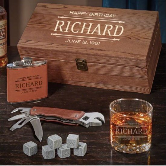 Personalized 40th Birthday Gift for Men Whiskey Box Set