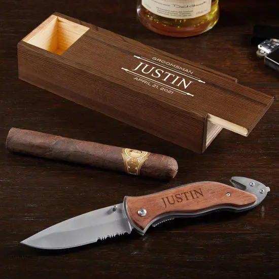 Pocket knife 40th birthday gift idea for men set with cigar