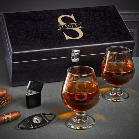 Luxury Custom Black Box Set of Cognac Glasses