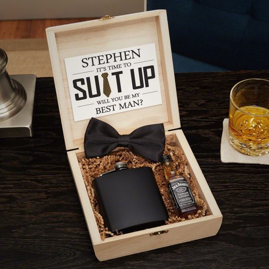 Flask Gift Set for Groomsmen with Bow Tie