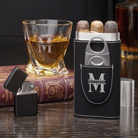 Personalized Cigar Gift Set with Whiskey Glass