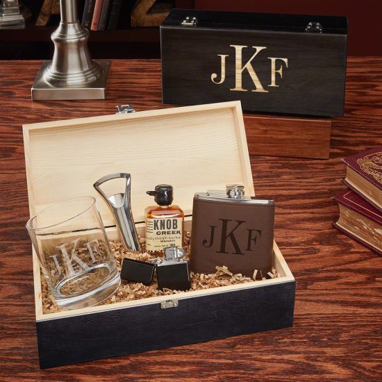 Monogrammed Flask and Glass Box Set
