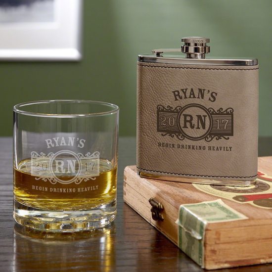 Marquee Flask and Whiskey Glass Best Man Gift Ideas