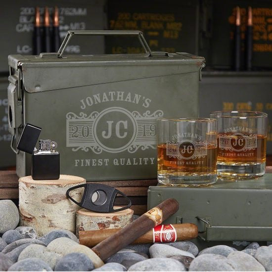 Personalized Ammo Can with Whiskey Glasses