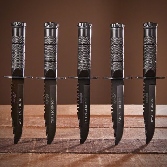 Set of Five Engraved Survival Knives