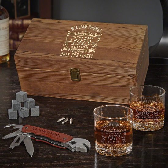 Engraved Whiskey Box Set with Multi Tool Gift Ideas for Dad