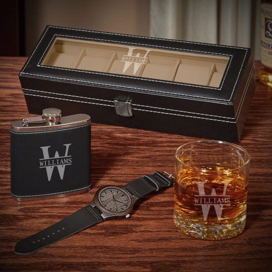 Personalized Watch Case and Whiskey Gift Set