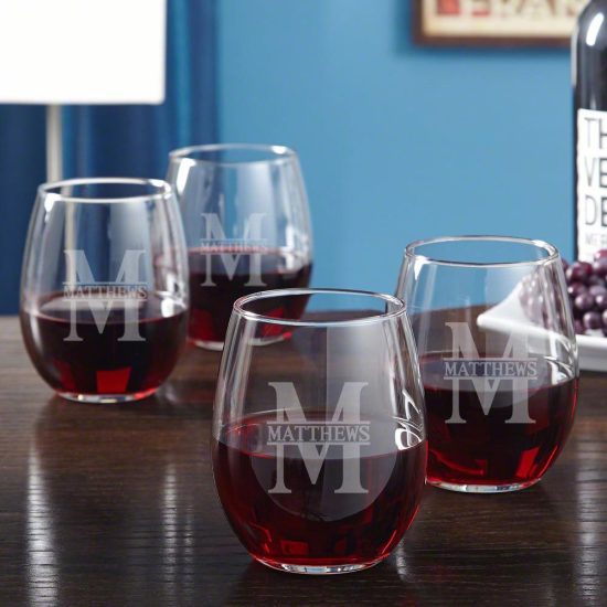 Engraved Stemless Wine Glasses