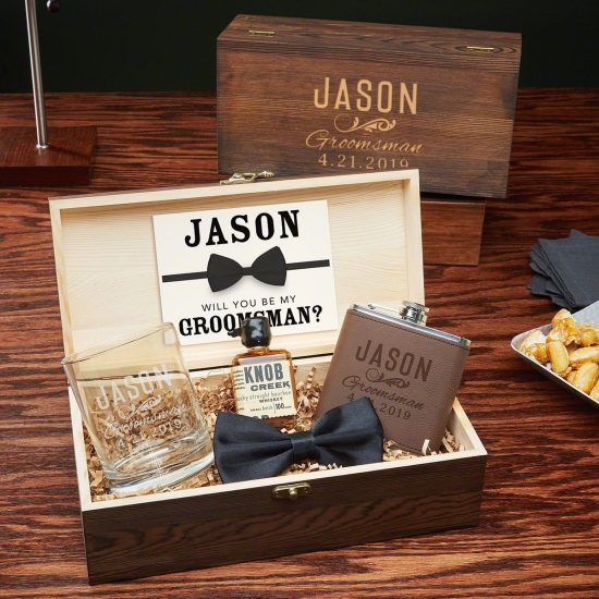 Customized Flask and Rocks Box Set of Cool Groomsmen Gift Ideas