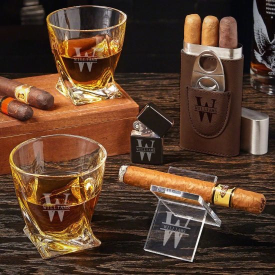 Custom Groomsmen Gift Set for Cigars and Whiskey